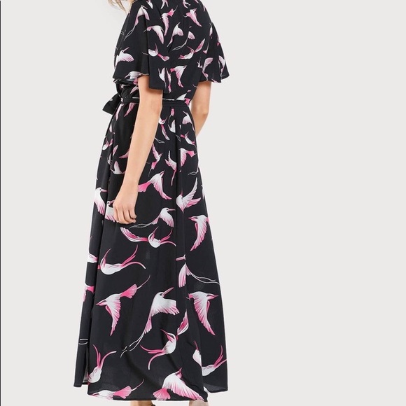 Flutter Sleeve Bird Print Wrap Dress - Picture 3 of 4